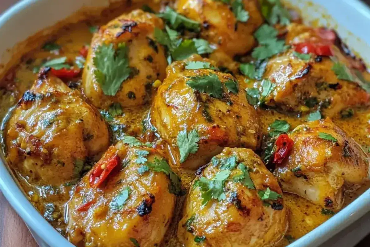 Saftiges Butter Chicken in cremiger Sauce, garniert mit frischem Koriander und roten Chilischoten. Ein Genuss f&uuml;r die Sinne!